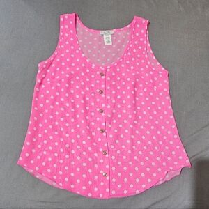 Pink and White Polka Dot Button-Up Blouse